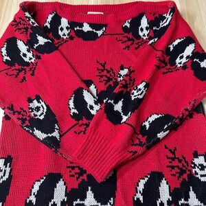 Vintage 90s Red & Black Panda Knit Sweater – Size Large